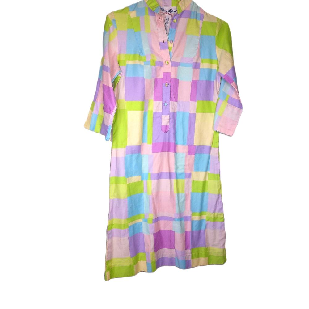 Vtg Catherine Ogust Penthouse Gallery Pastel Plaid Shirt Dress Tunic Size Small